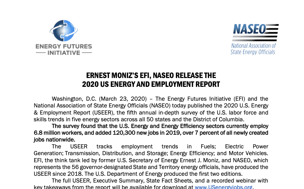 Image of press release document with EFI logo in the top left corner and NASEO in the top right.