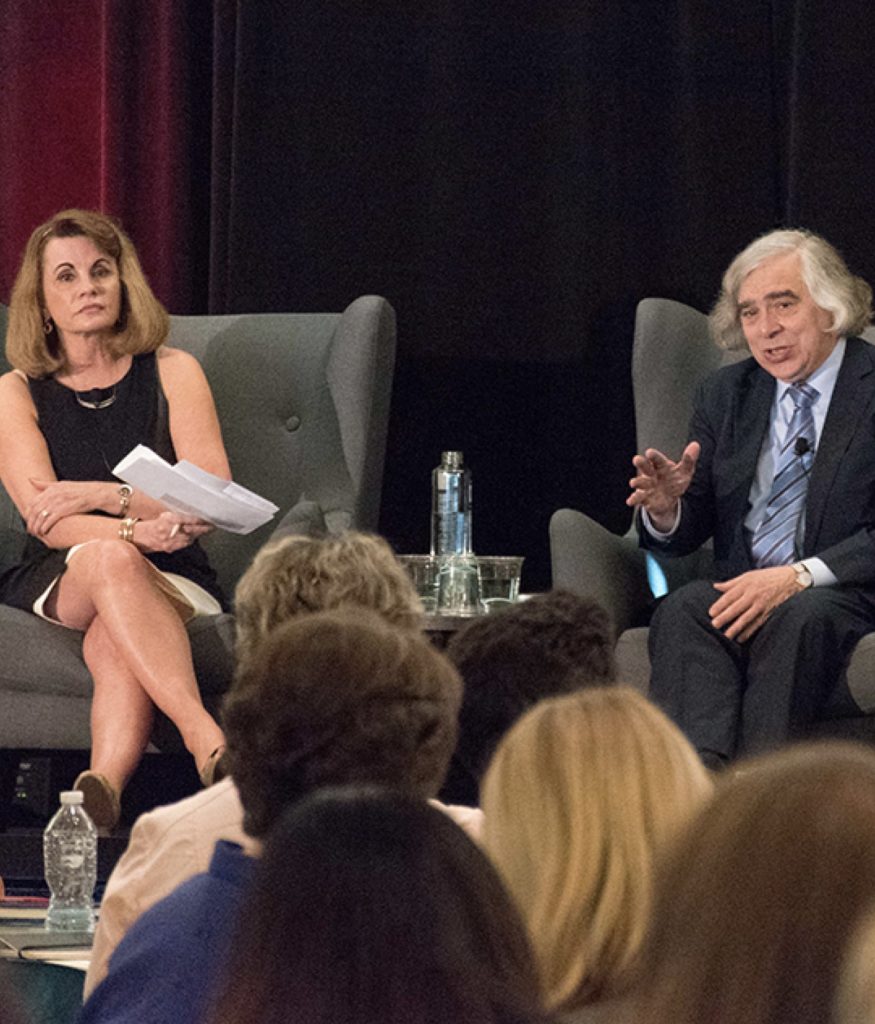 Melanie A. Kenderdine and Ernest Moniz answer a question from an audience member